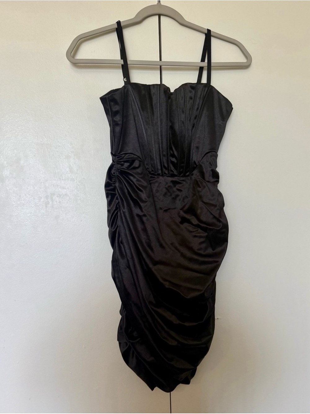 Satin Black Mini Dress - Size L